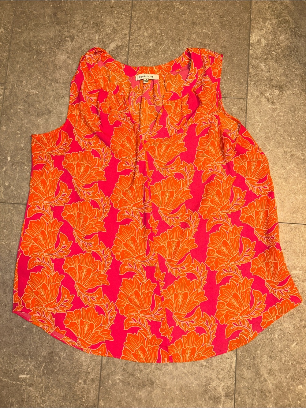 Rose & Olive Bright Pink and Orange Floral V-Neck Sleeveless Top